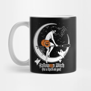 Halloween Witch, Put a Spell on you! Trick or Treat, scary art, pumpkin, skull, bat, horror tshirt Mug